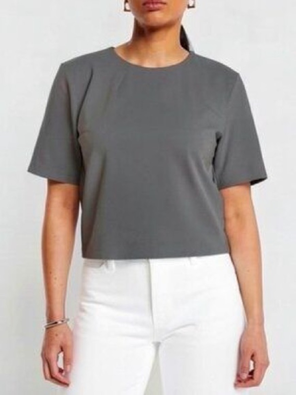 NWT Express Gray Cropped Short-Sleeve Crewneck Top.  Size XS